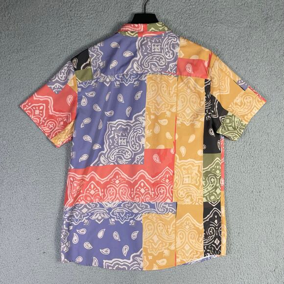 Negative Space Patchwork Bandana Print Shirt Multicolor Button Top‎ Men’s M - Picture 4 of 9